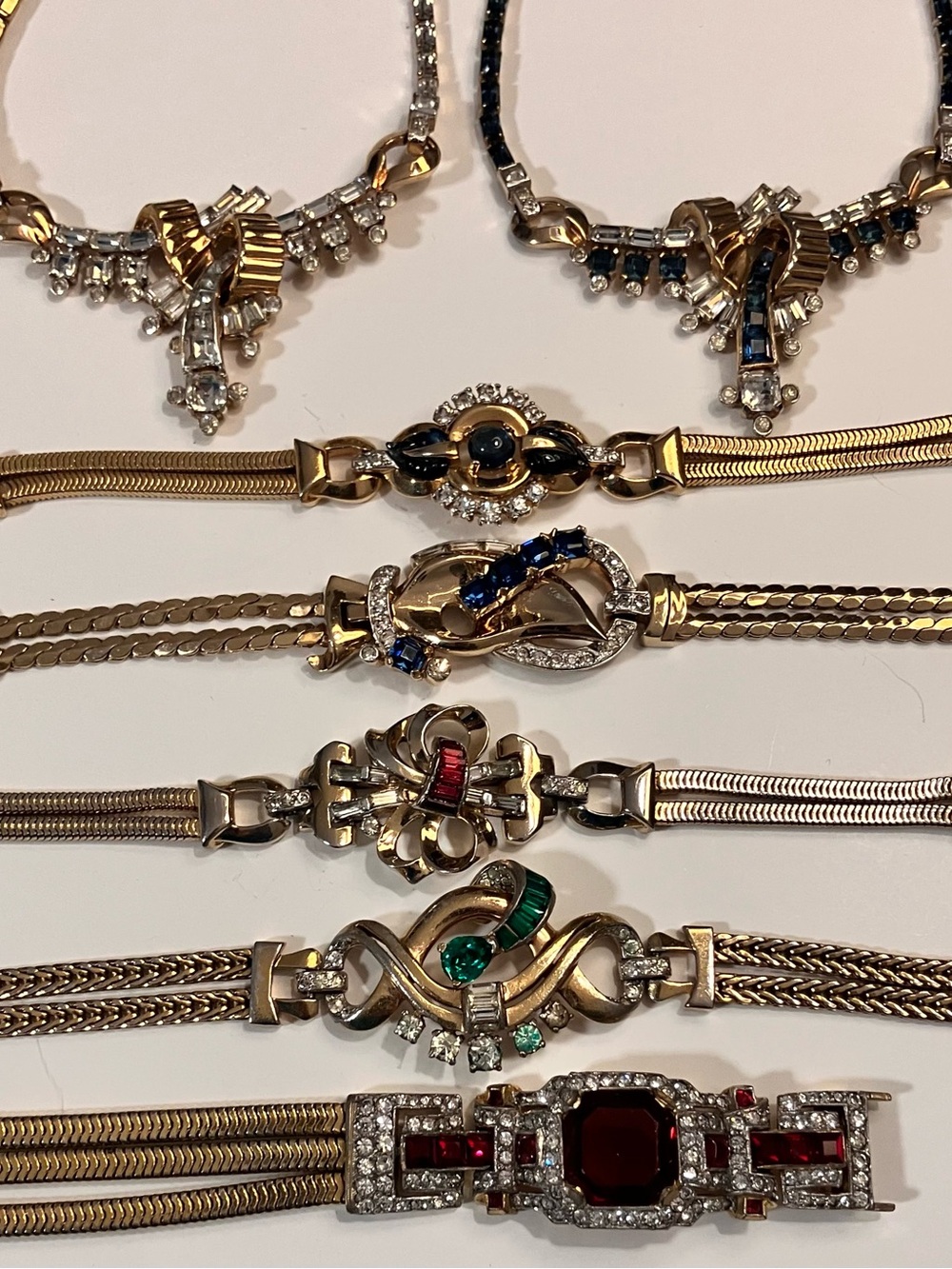 VTG 1940’s Jewelry LOT of 7 Mazer Bros Signed Rhinestone 2 Necklace 5 Bracelets